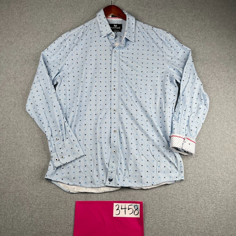 Buttercloth Shirt XL Blue Striped Flip Cuff Icy Cotton Button Up Long Sleeve